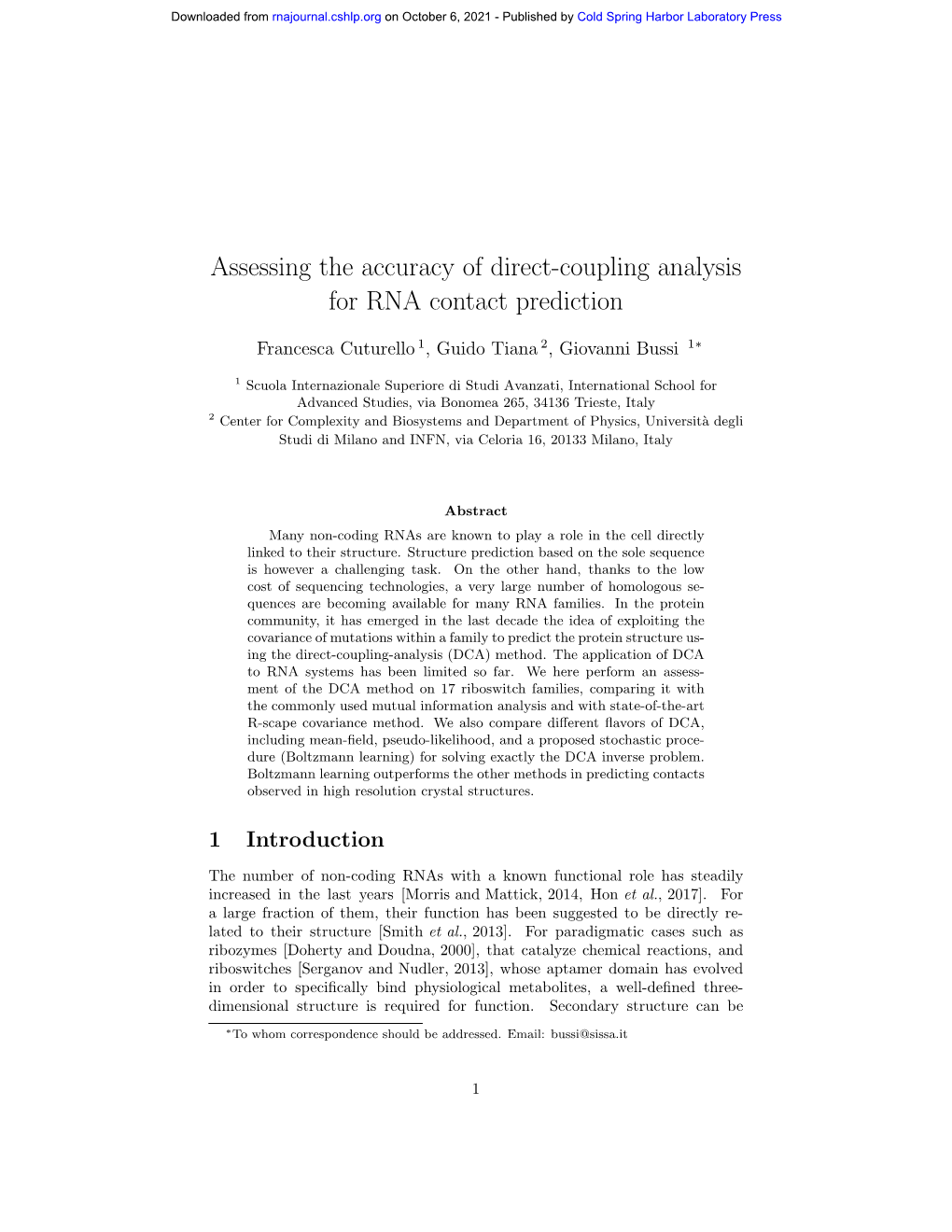 Assessing the Accuracy of Direct-Coupling Analysis for RNA Contact Prediction