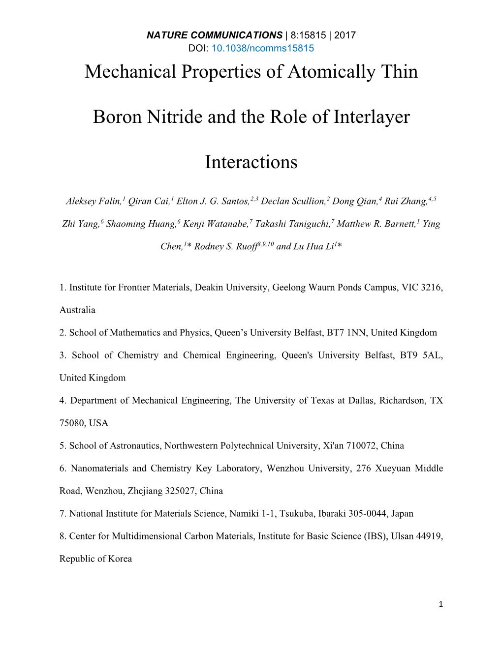 Mechanical Properties of Atomically Thin Boron Nitride and the Role Of
