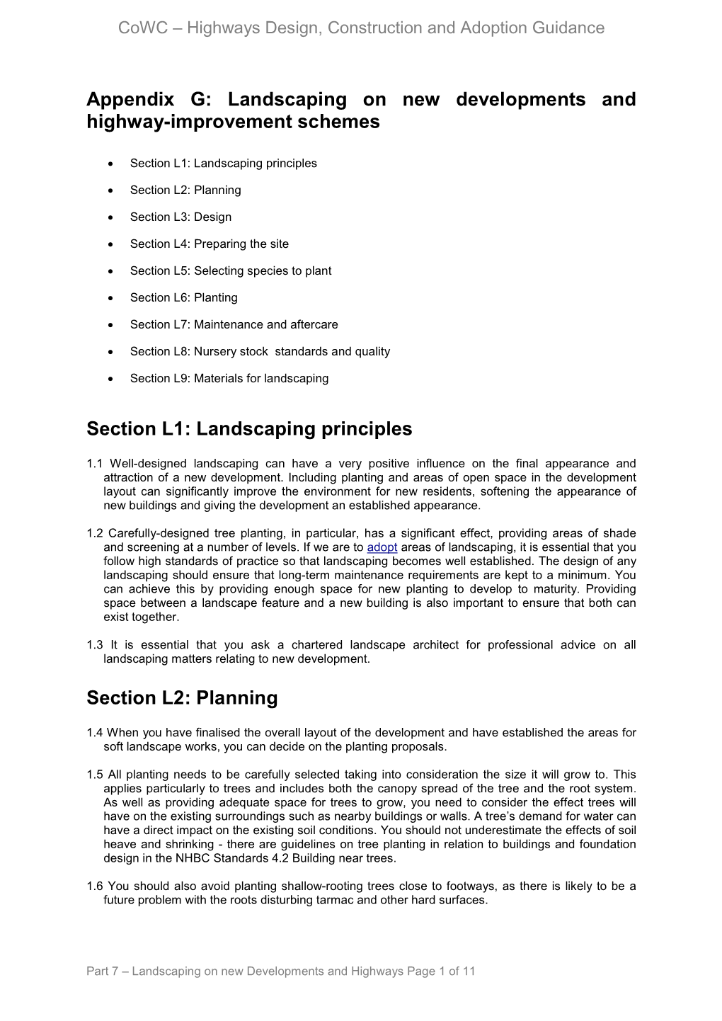 Appendix G: Landscaping on New Developments and Highway-Improvement Schemes