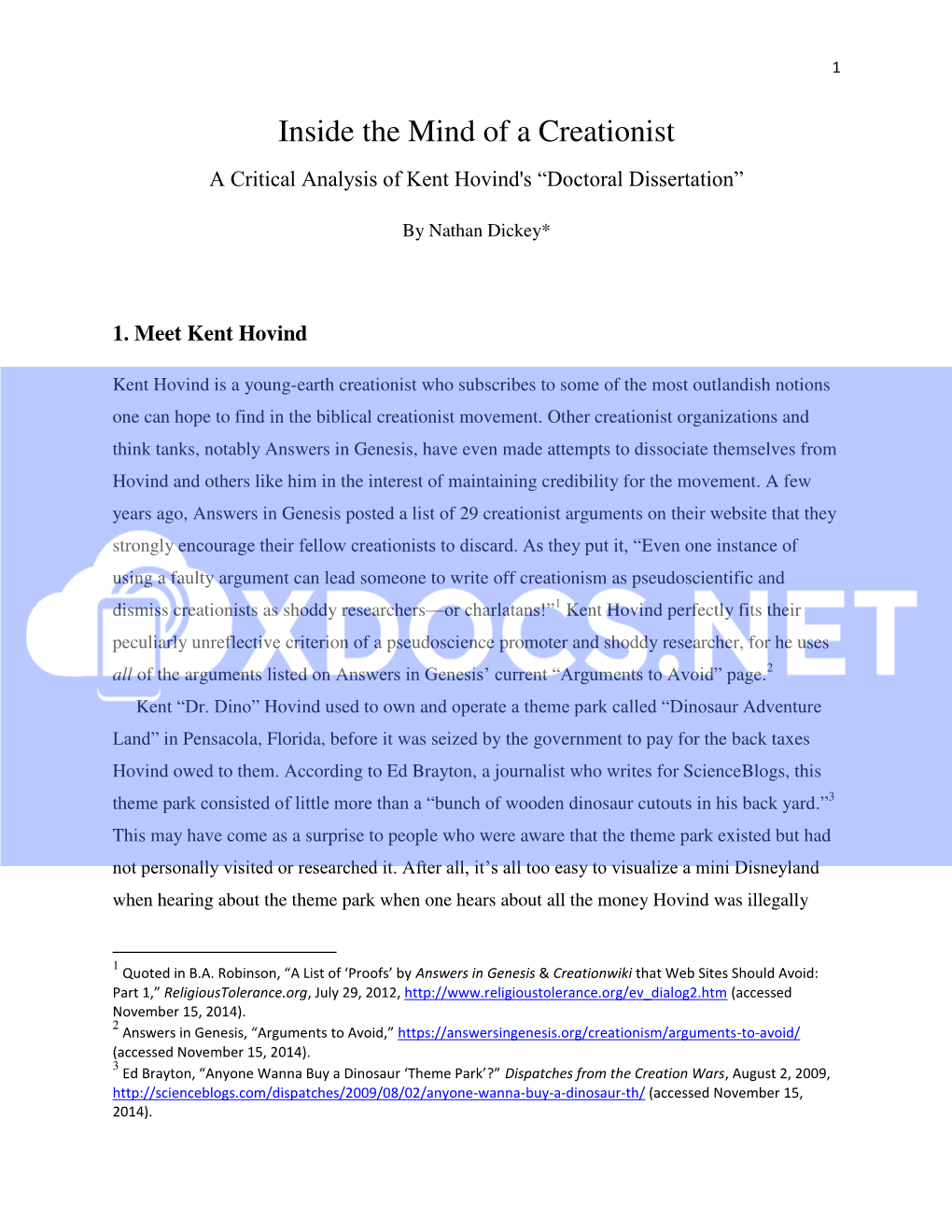 A Critical Analysis of Kent Hovind's Â Doctoral Dissertationâ