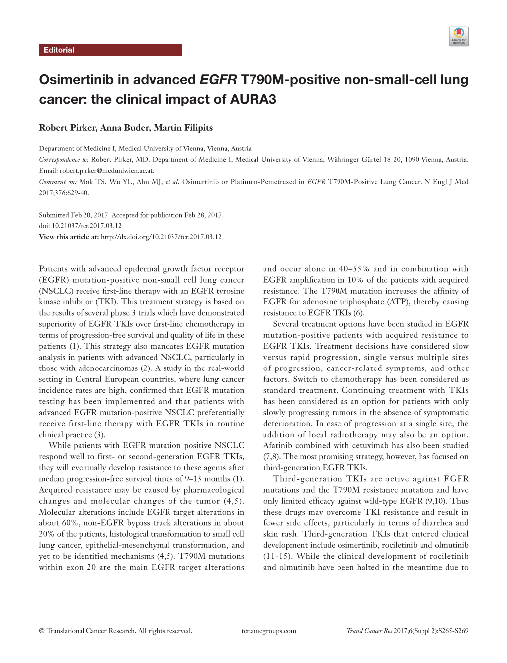 Osimertinib in Advanced EGFR T790M-Positive Non-Small-Cell Lung Cancer: the Clinical Impact of AURA3