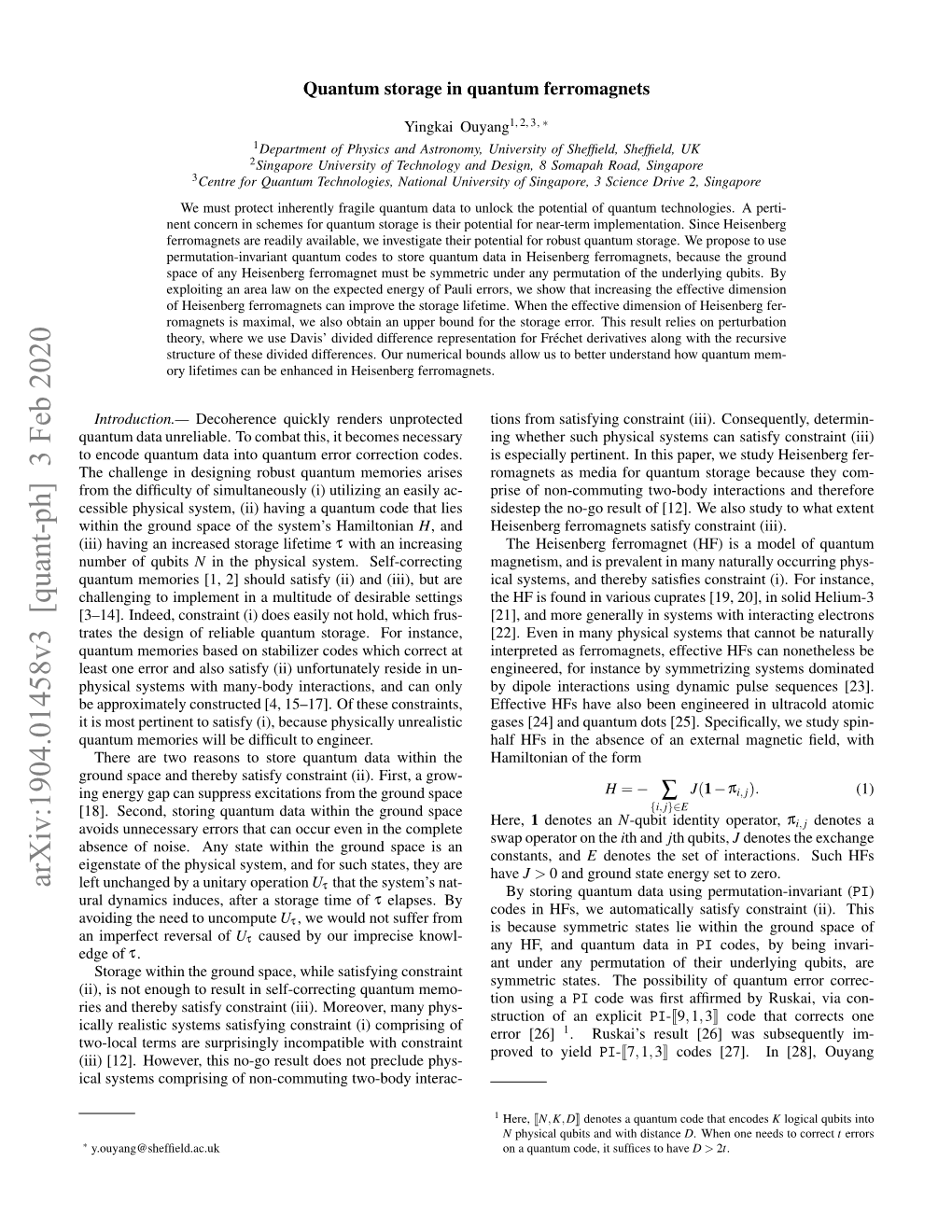 Arxiv:1904.01458V3 [Quant-Ph] 3 Feb 2020