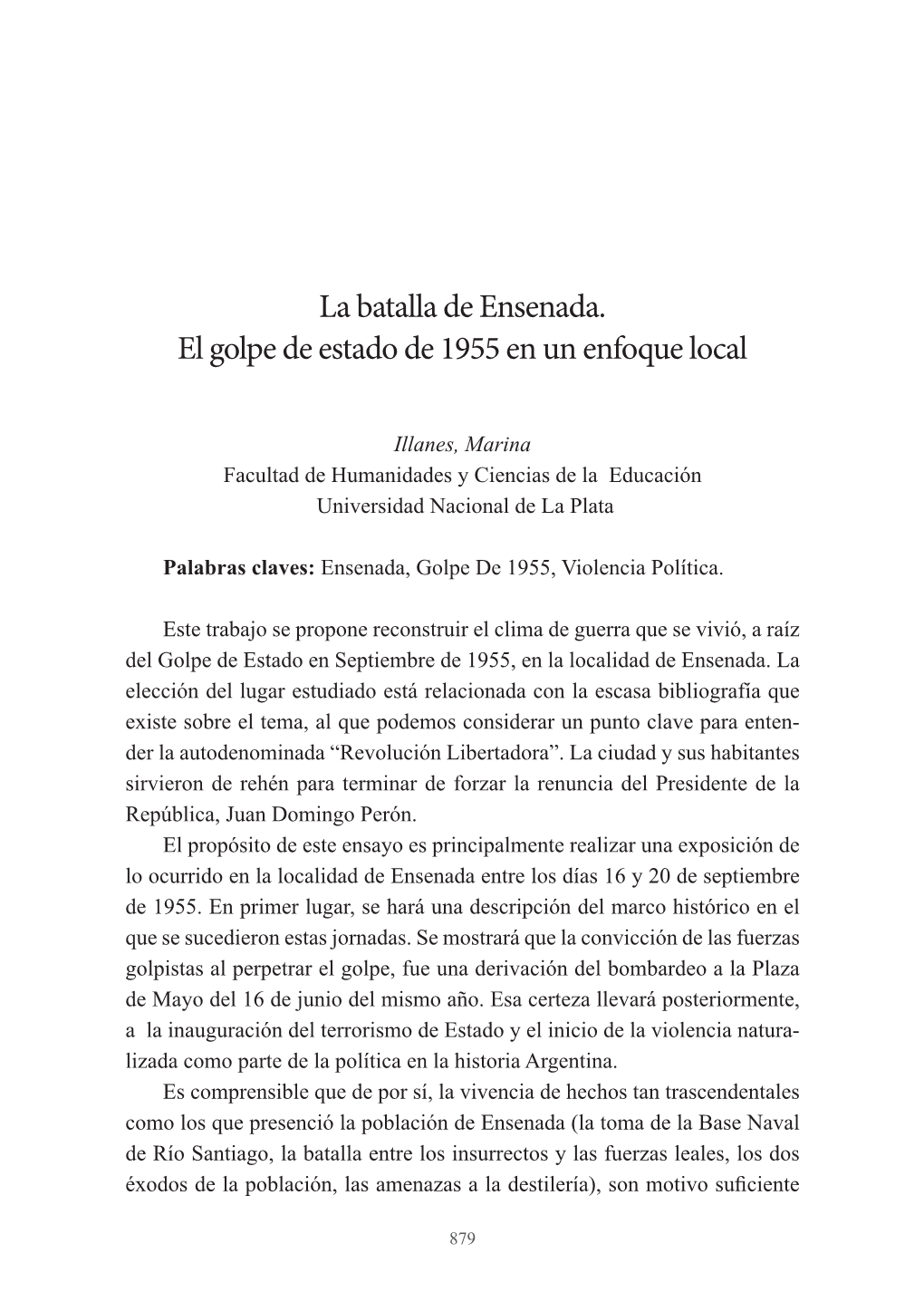 La Batalla De Ensenada. El Golpe De Estado De 1955 En Un Enfoque Local