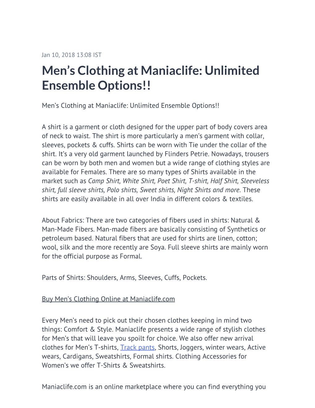Men's Clothing at Maniaclife: Unlimited Ensemble