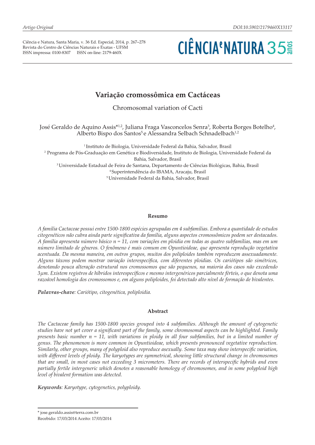 Variação Cromossômica Em Cactáceas Chromosomal Variation of Cacti