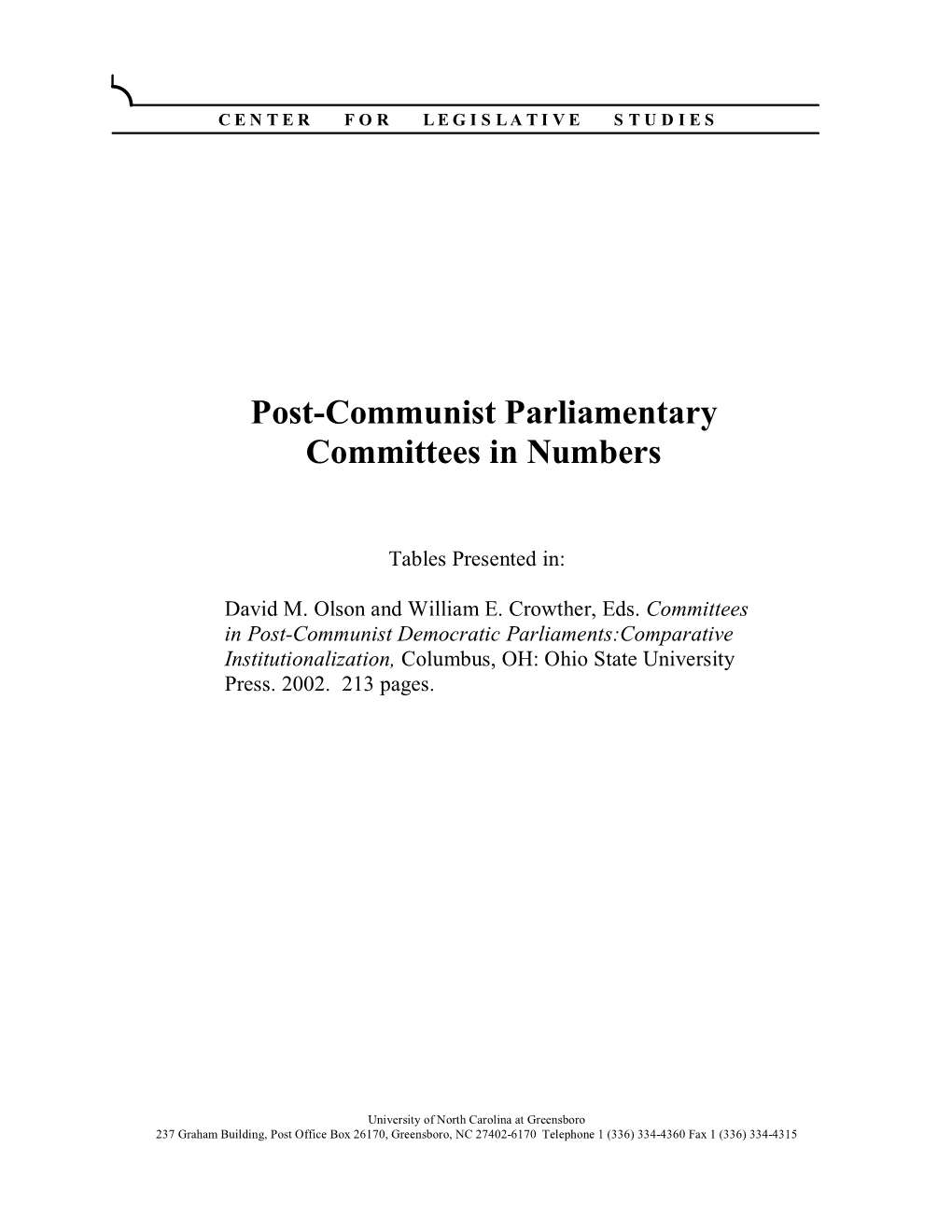 Postcommunist Parliamentary Committees in Numbers