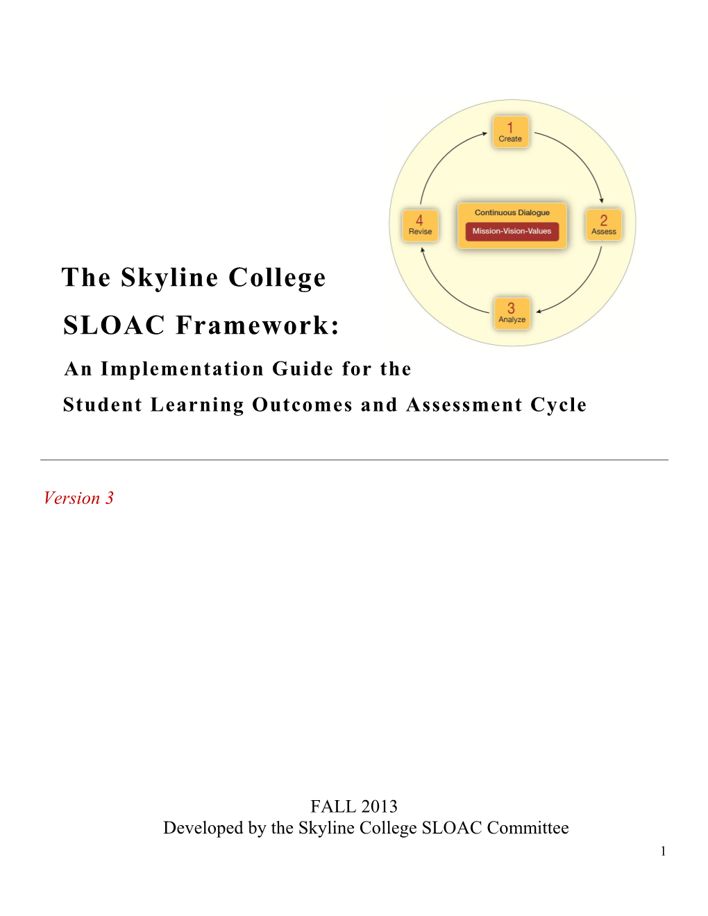 The Skyline College SLOAC Framework: an Implementation Guide for the Student Learning Outcomes and Assessment Cycle