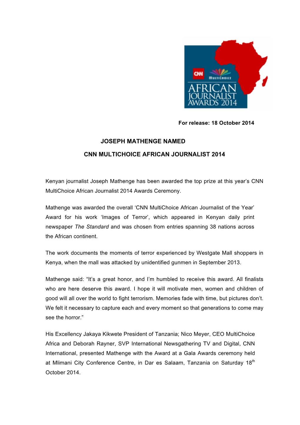 Joseph Mathenge Named Cnn Multichoice African