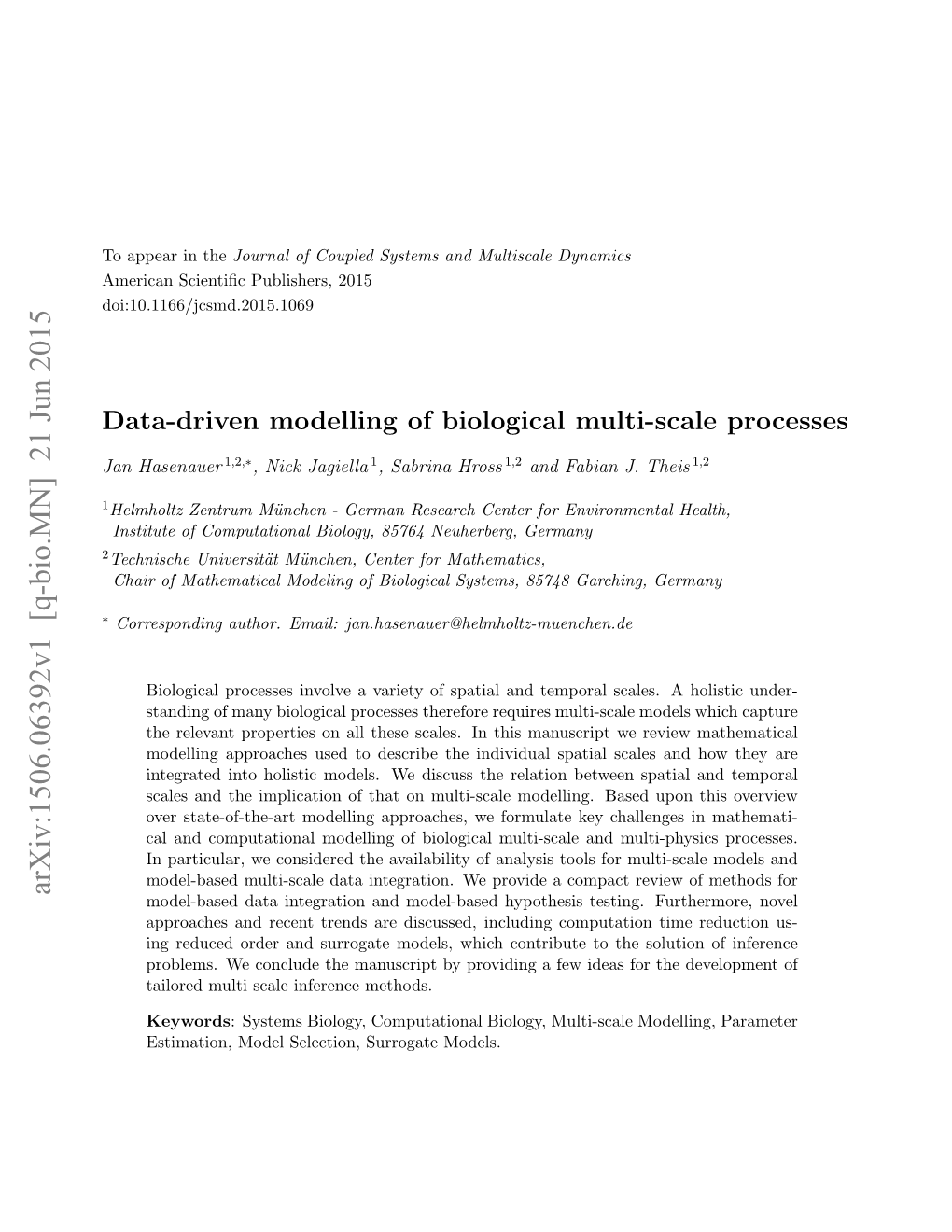Data-Driven Modelling of Biological Multi-Scale Processes