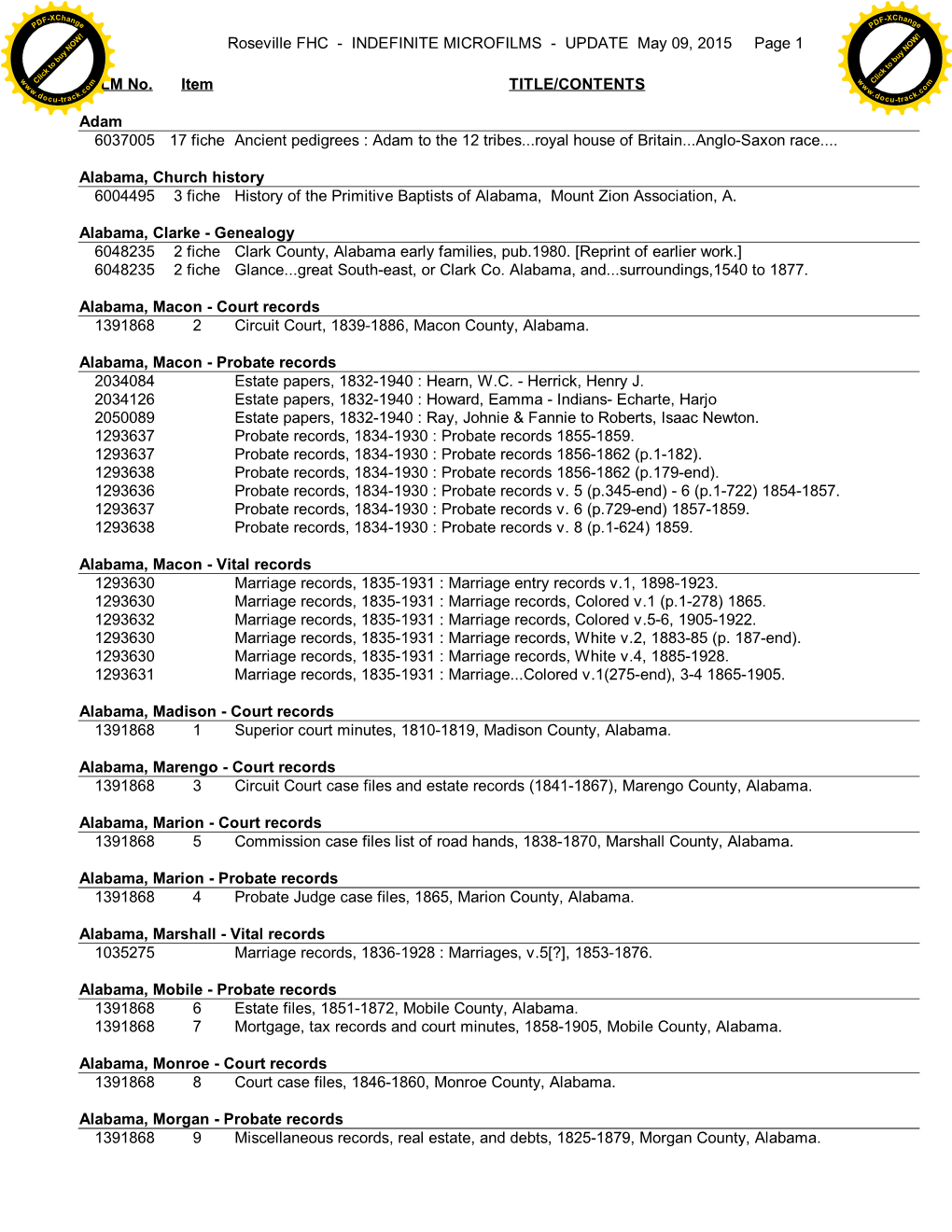 INDEFINITE MICROFILMS - UPDATE May 09, 2015 Page 1