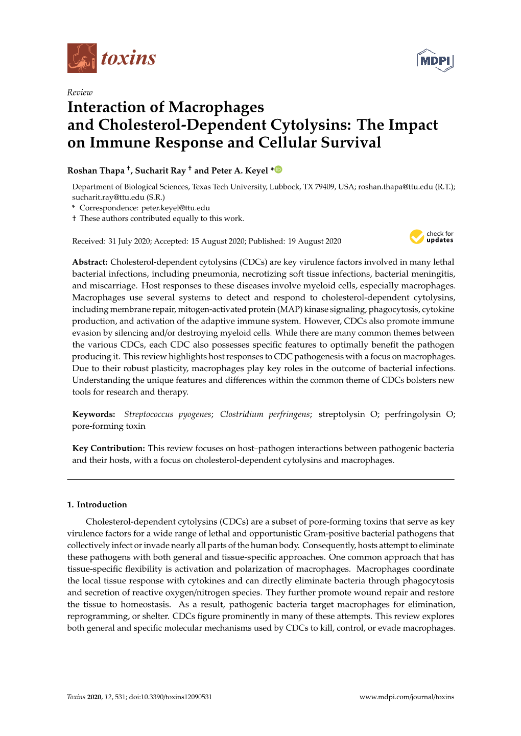 Interaction of Macrophages and Cholesterol-Dependent Cytolysins: the Impact on Immune Response and Cellular Survival