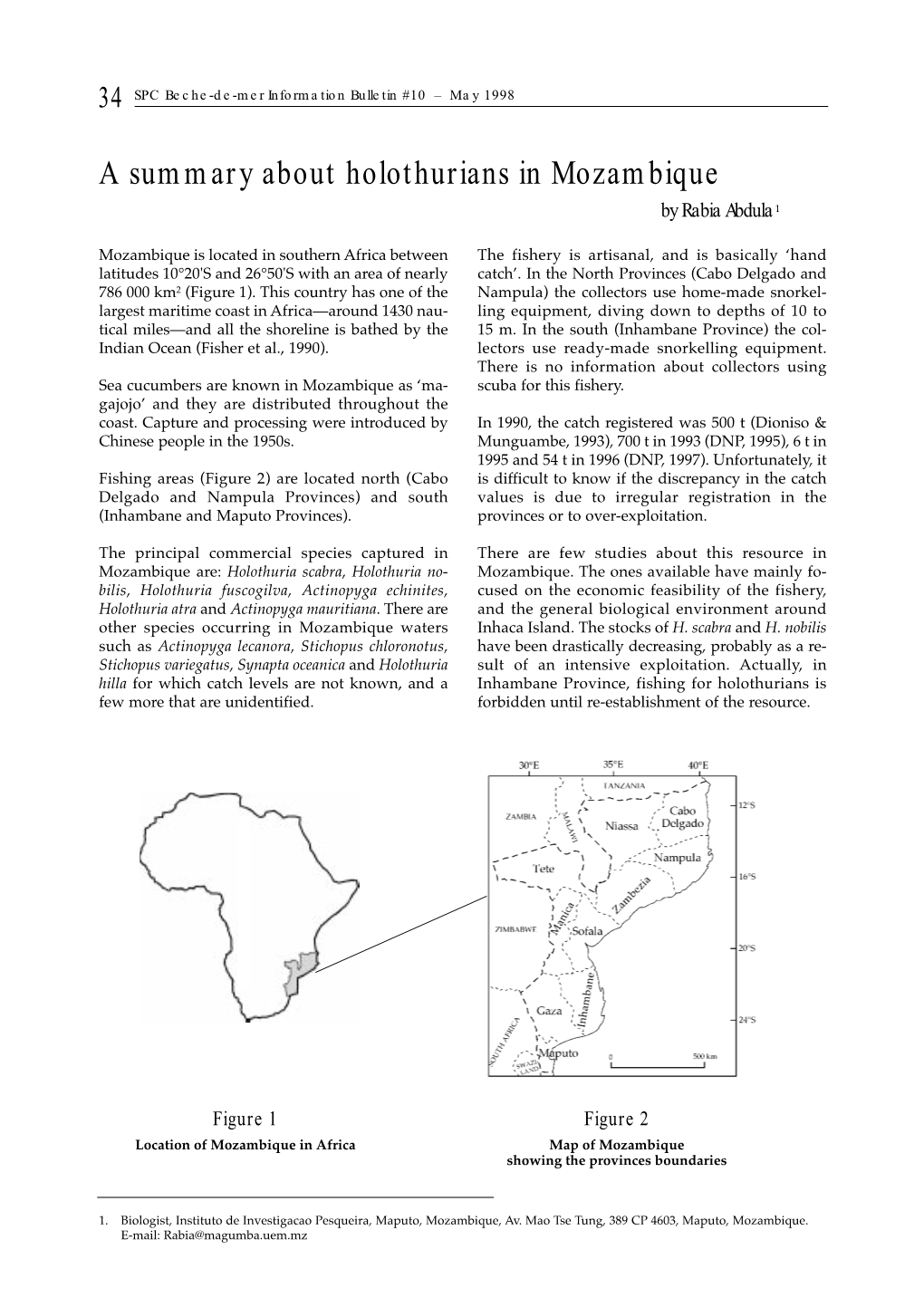 A Summary About Holothurians in Mozambique by Rabia Abdula 1