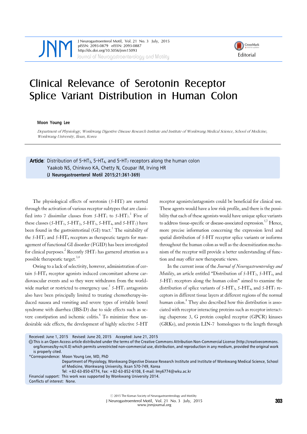 Clinical Relevance of Serotonin Receptor Splice Variant Distribution in Human Colon