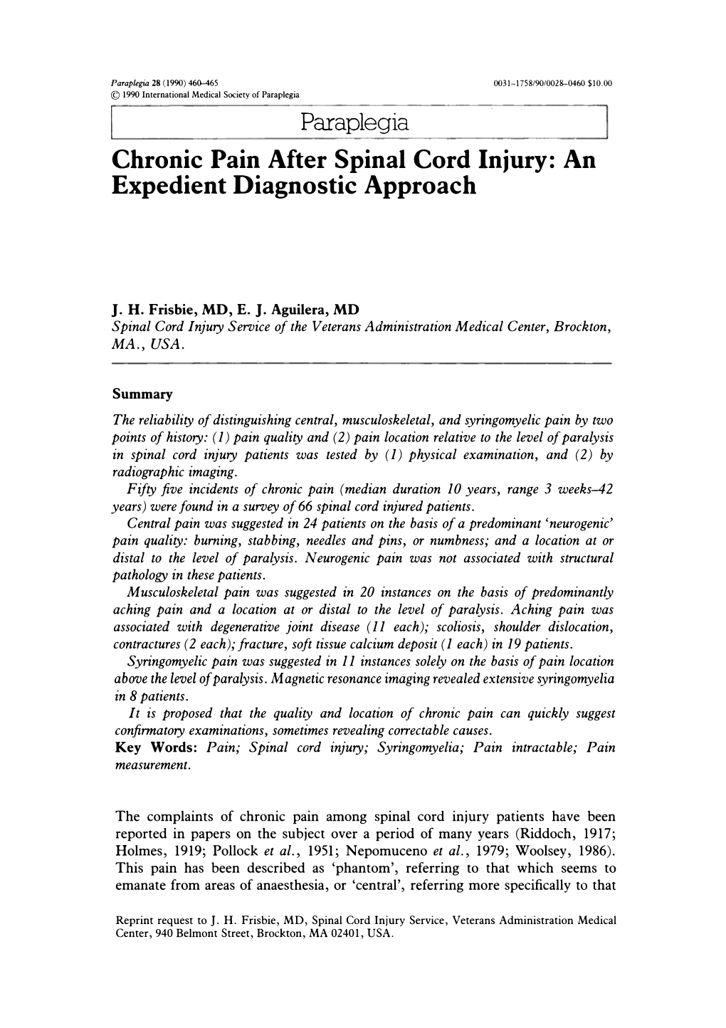Chronic Pain After Spinal Cord Injury: an Expedient Diagnostic Approach