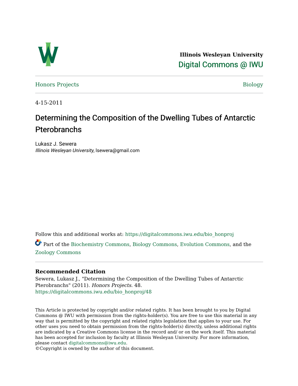 Determining the Composition of the Dwelling Tubes of Antarctic Pterobranchs