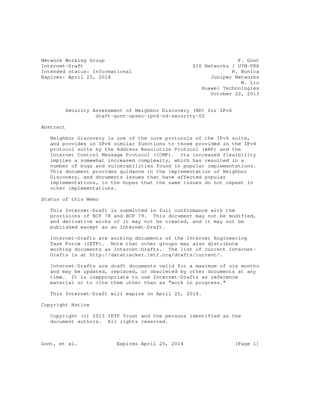 Network Working Group F. Gont Internet-Draft SI6 Networks / UTN-FRH Intended Status: Informational R