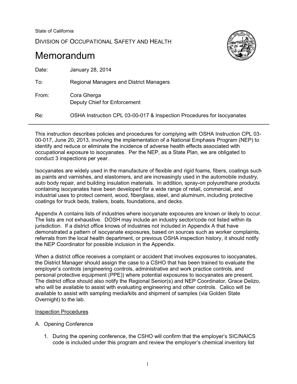 Inspection Procedures for Isocyanates