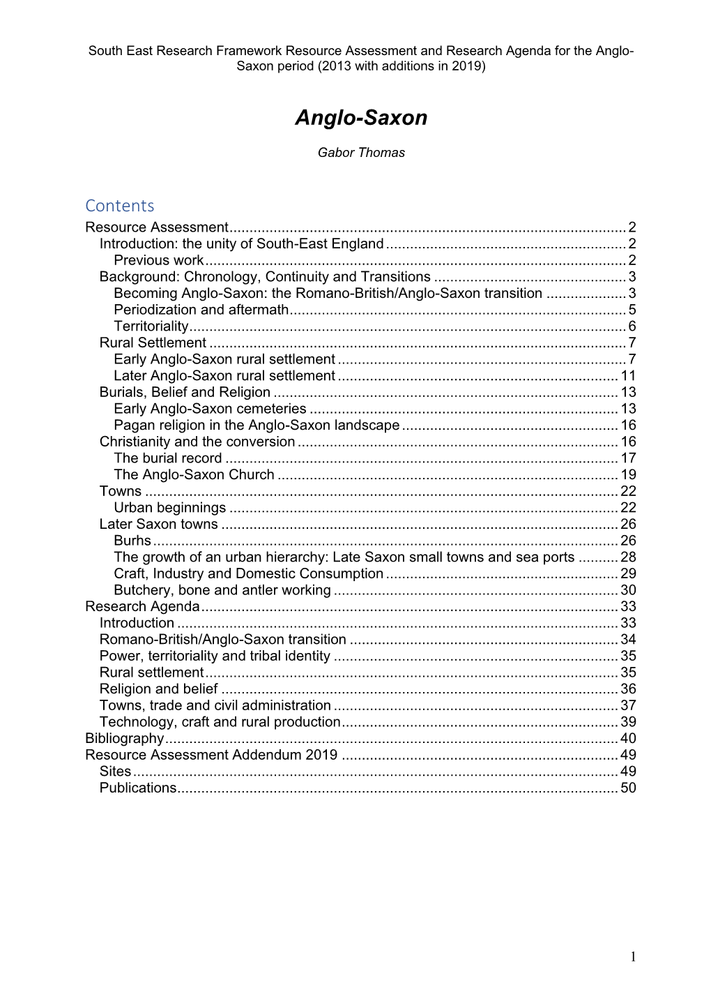 SE Resource Assessment: Anglo-Saxon