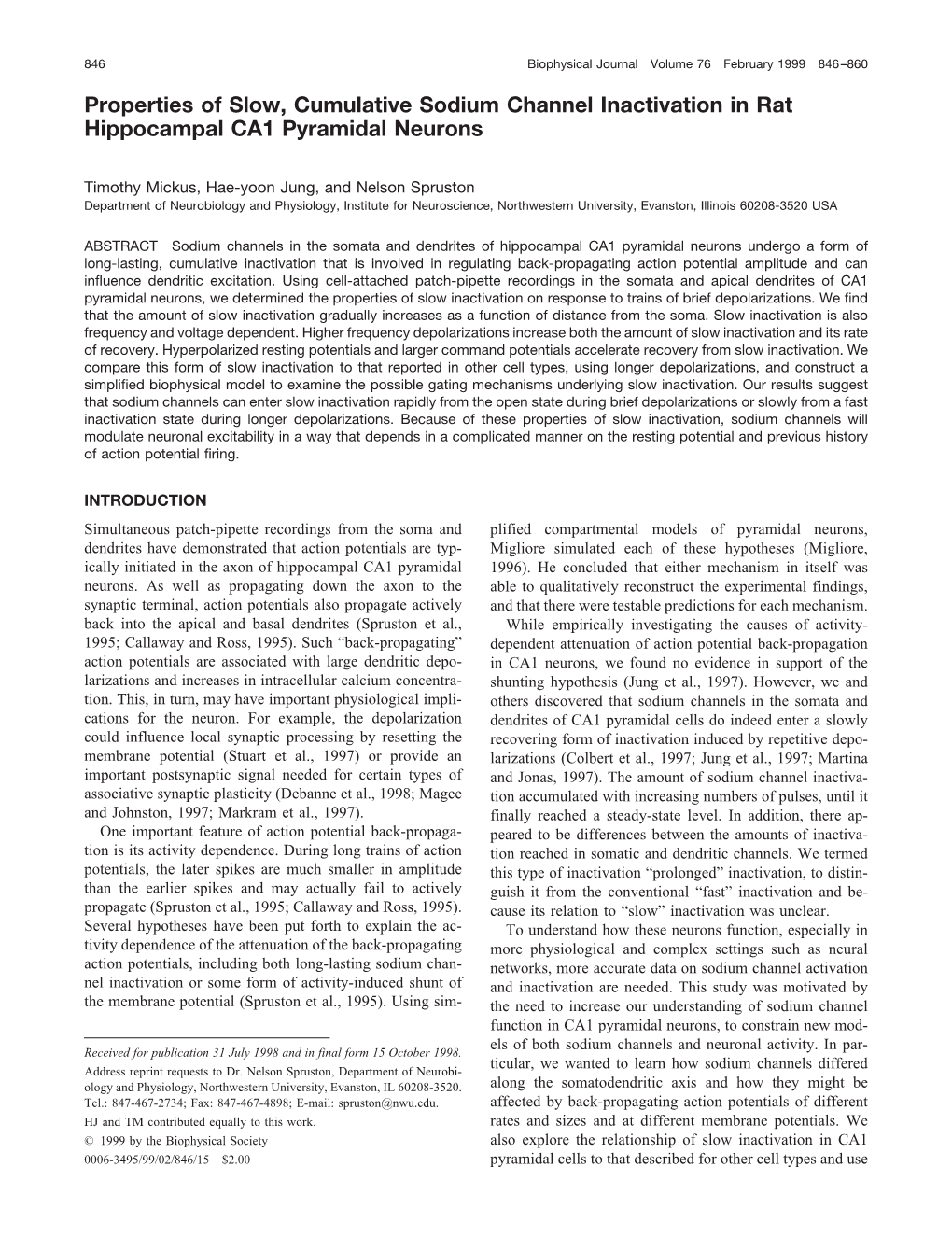 Properties of Slow, Cumulative Sodium Channel Inactivation in Rat Hippocampal CA1 Pyramidal Neurons