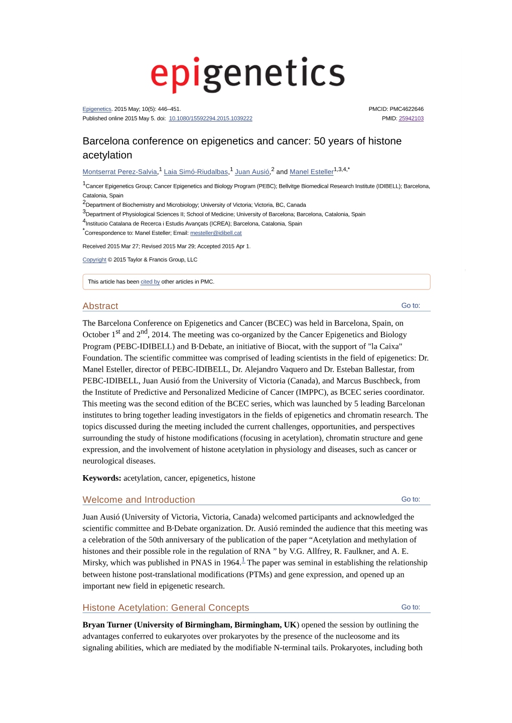 50 Years of Histone Acetylation