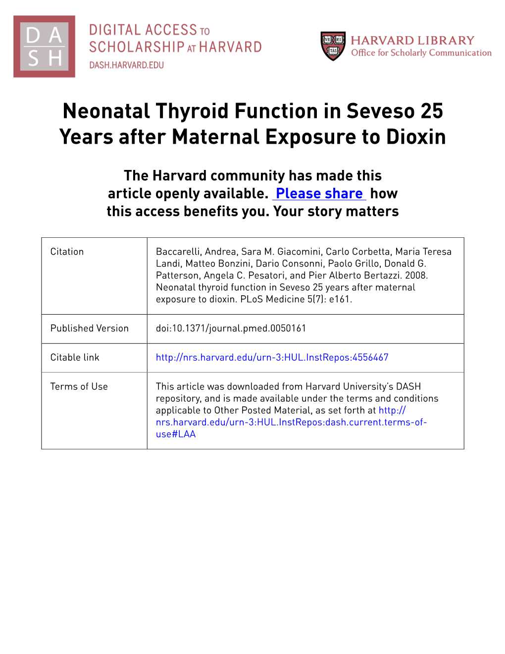 Neonatal Thyroid Function in Seveso 25 Years After Maternal Exposure to Dioxin
