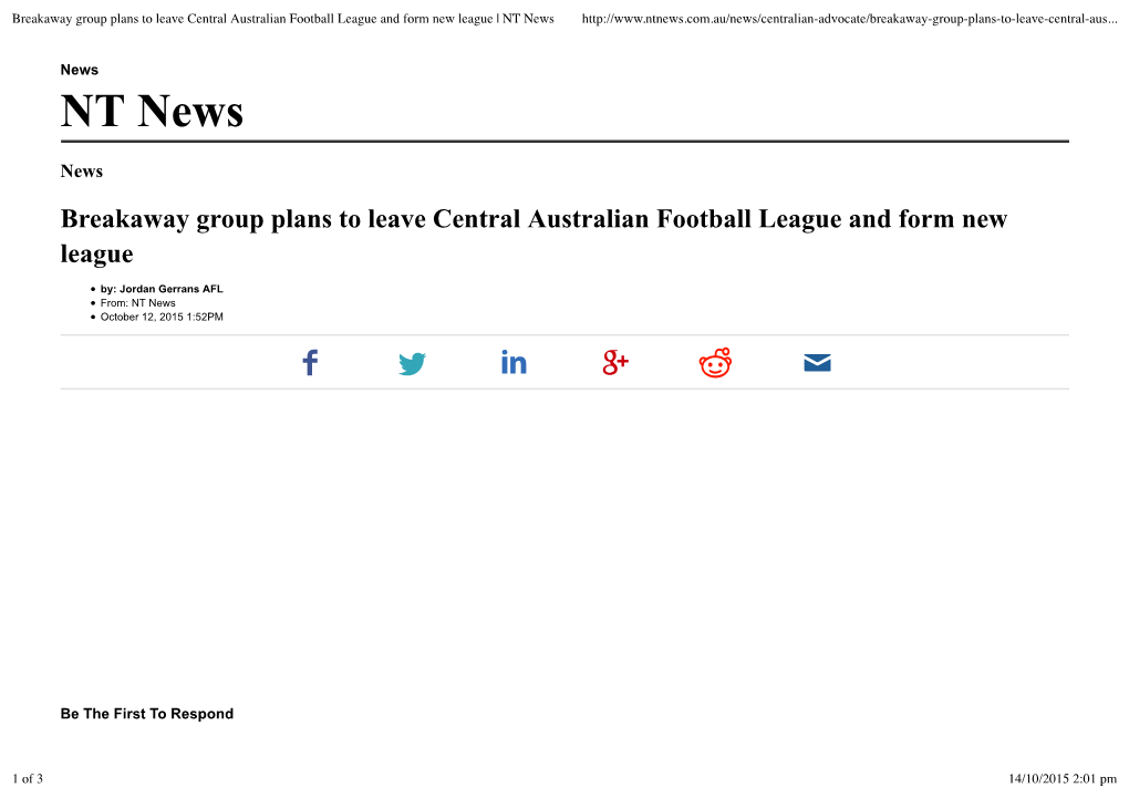 Breakaway Group Plans to Leave Central Australian Football League