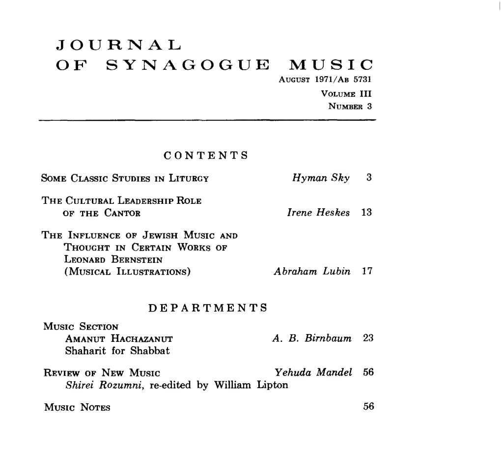 The Cantors Assembly Journal of Synagogue Music