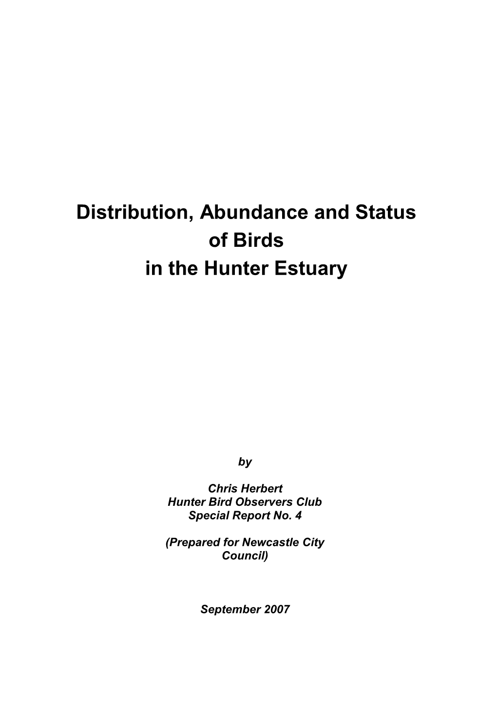 Distribution, Abundance and Status of Birds in the Hunter Estuary I Contents