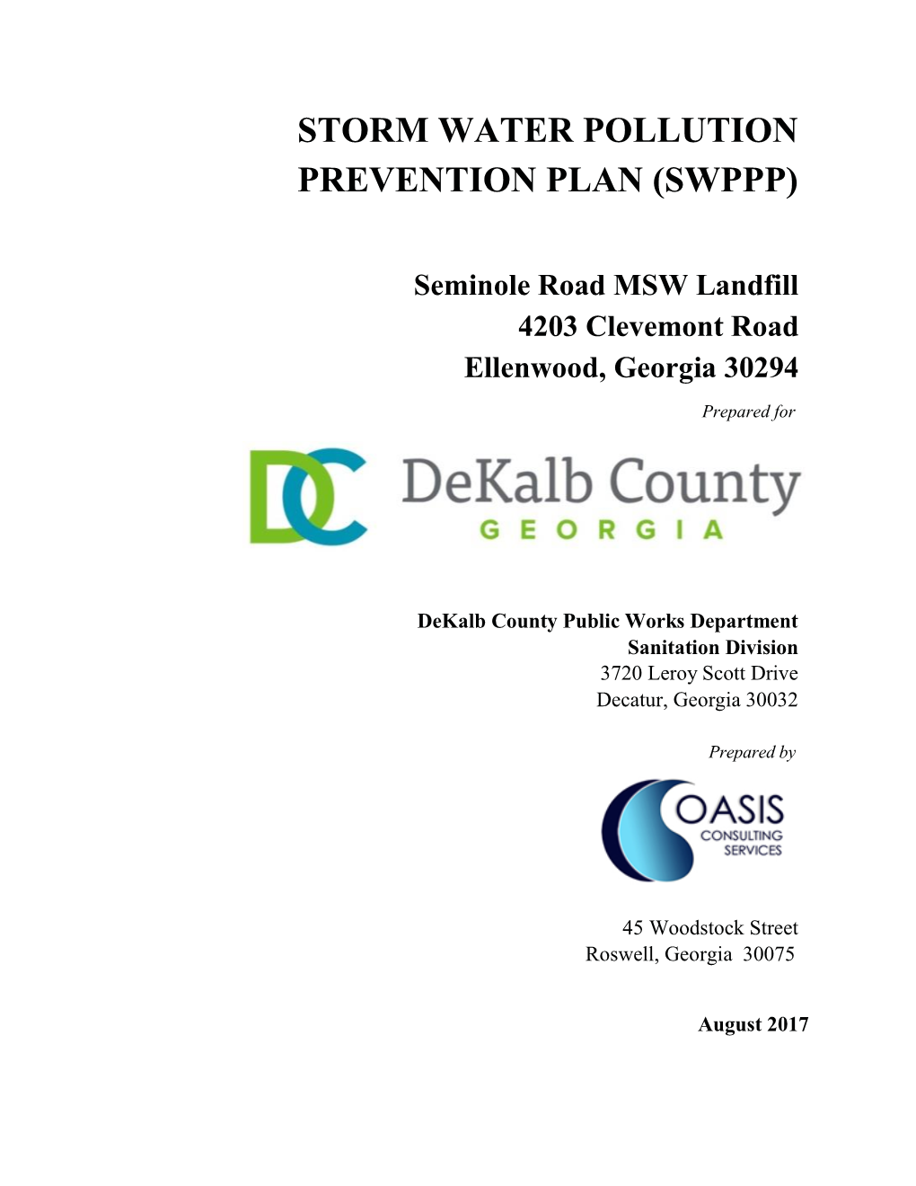 Storm Water Pollution Prevention Plan (Swppp)
