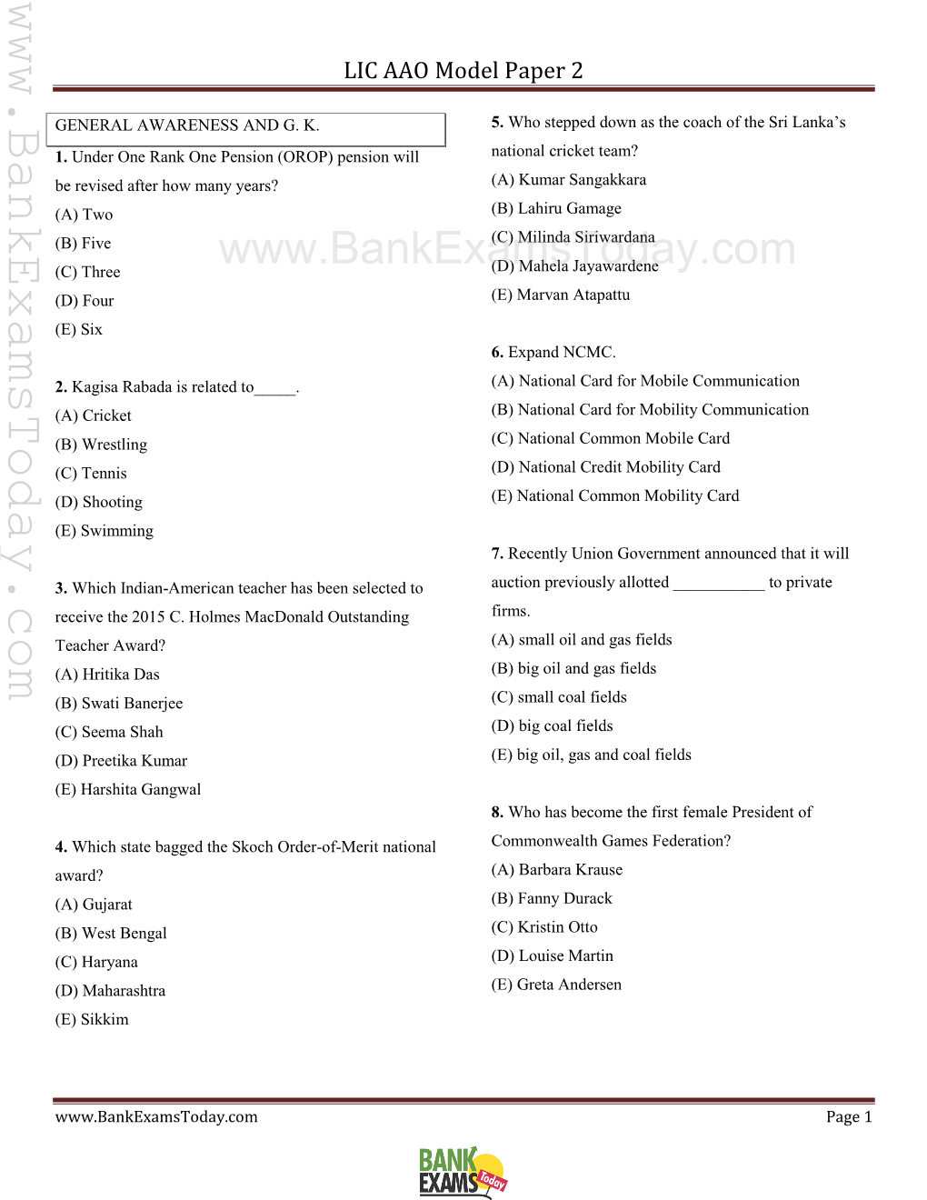 LIC AAO Model Paper 2 159