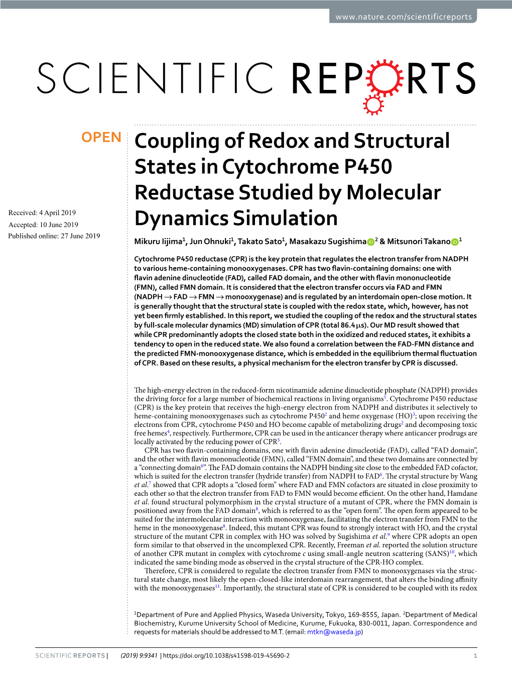 Coupling of Redox and Structural States in Cytochrome P450