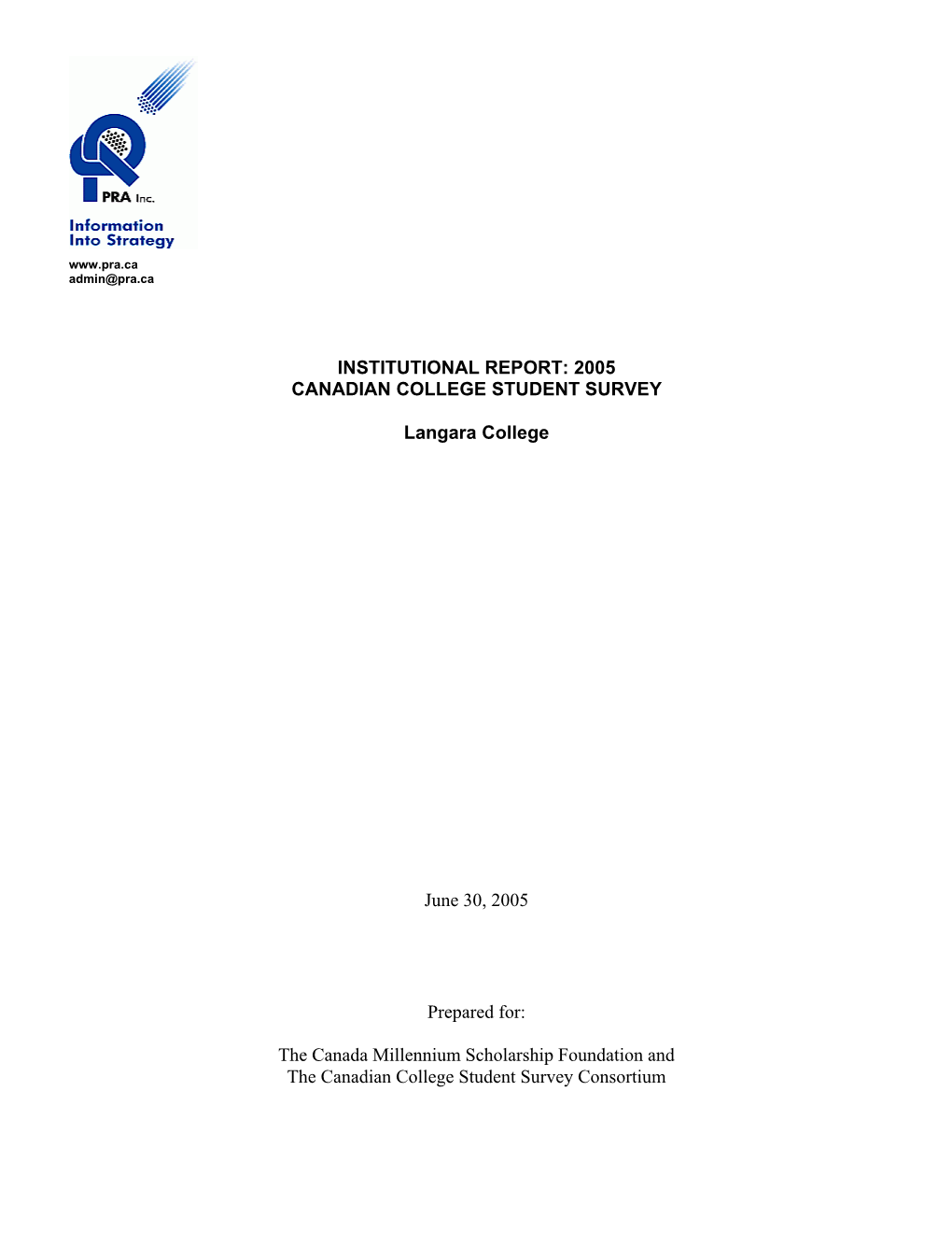 Institutional Report: 2005 Canadian College Student Survey