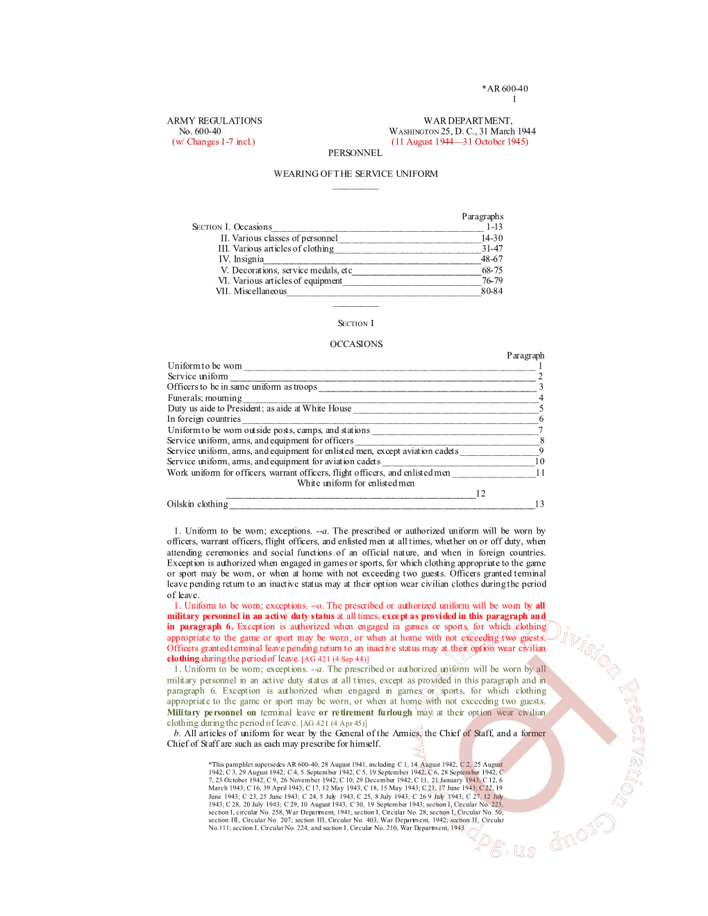 AR 600-40 (March 1944) with Changes