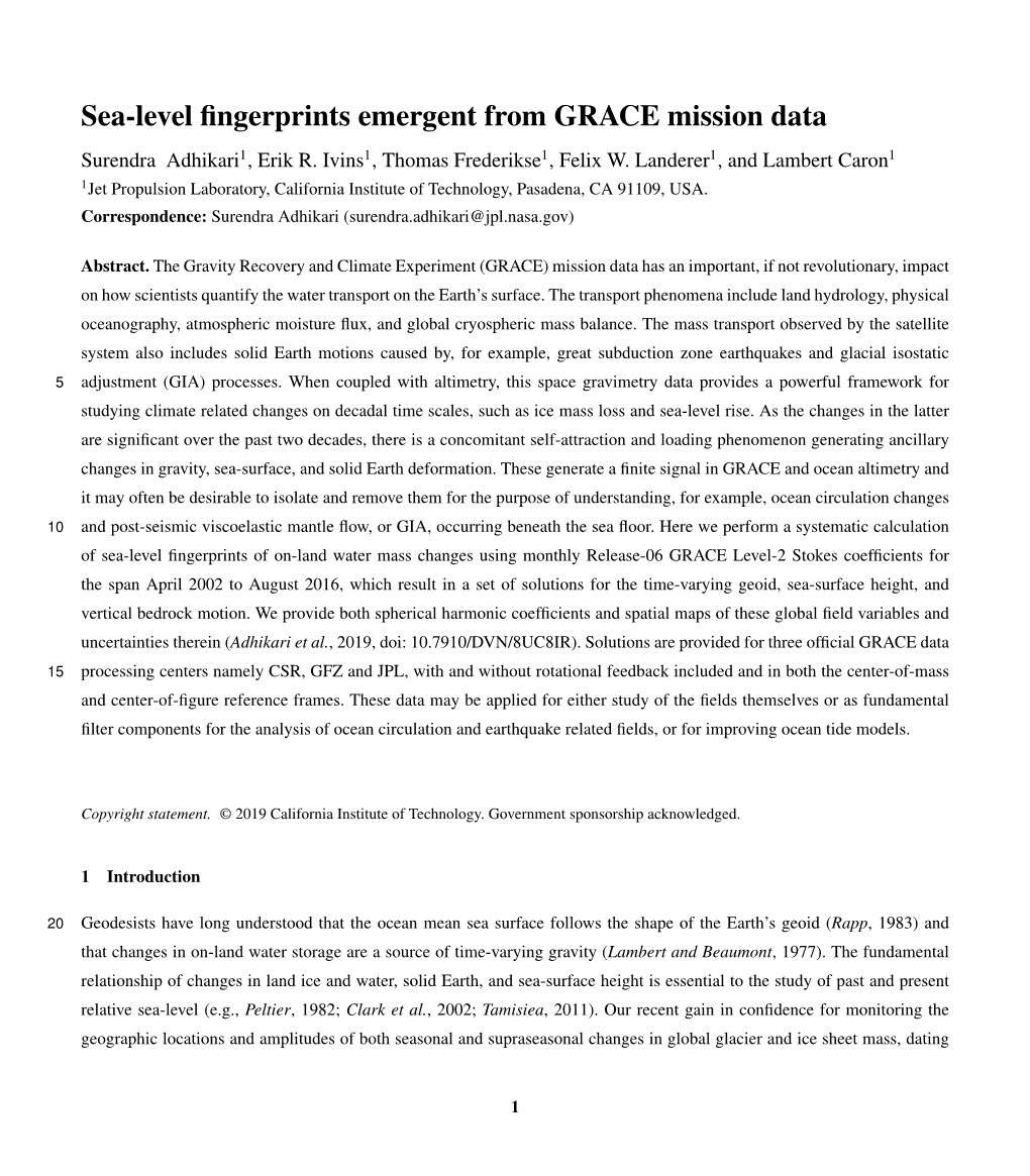 Sea-Level Fingerprints Emergent from GRACE Mission Data