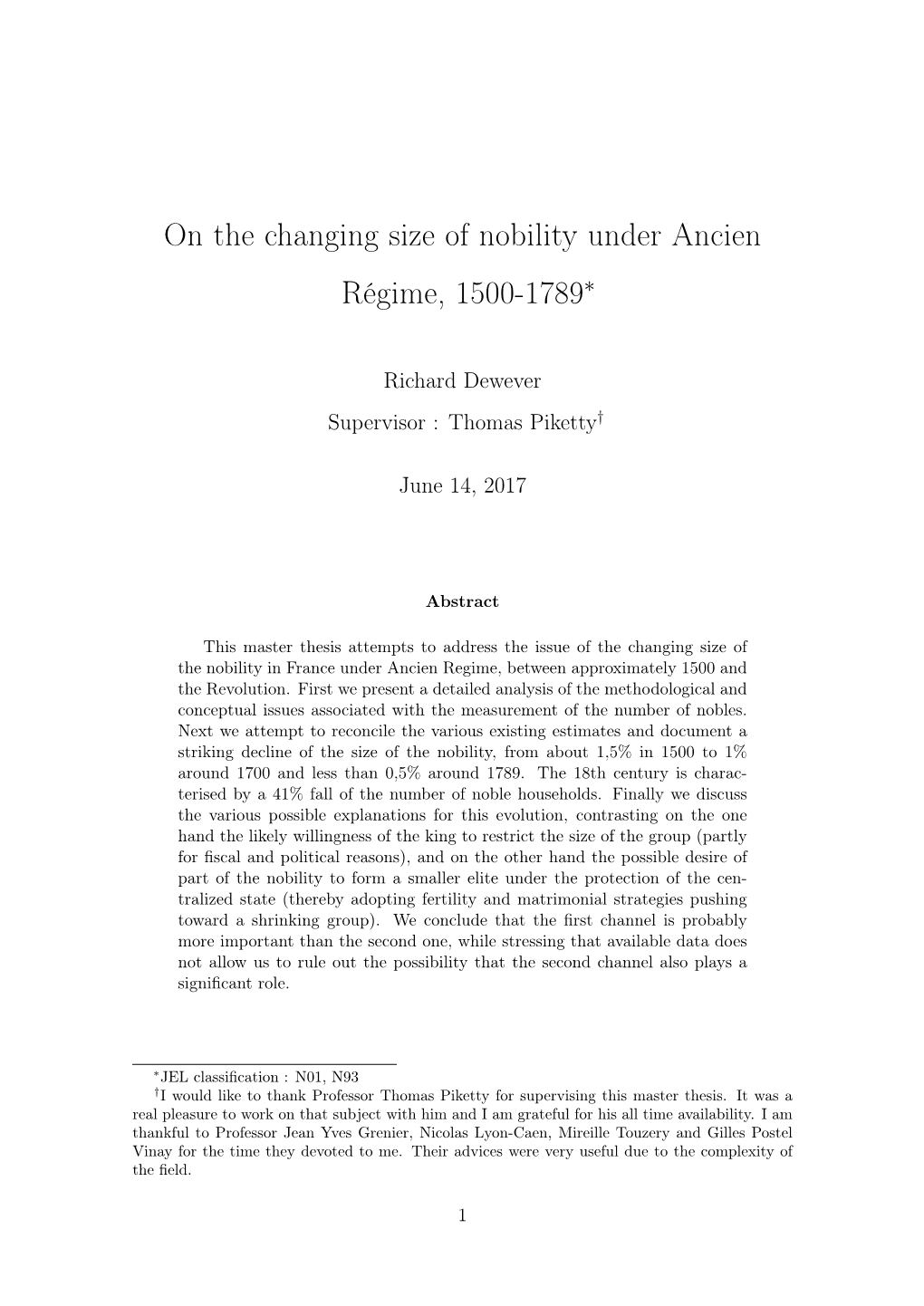 On the Changing Size of Nobility Under Ancien Régime, 1500-1789∗