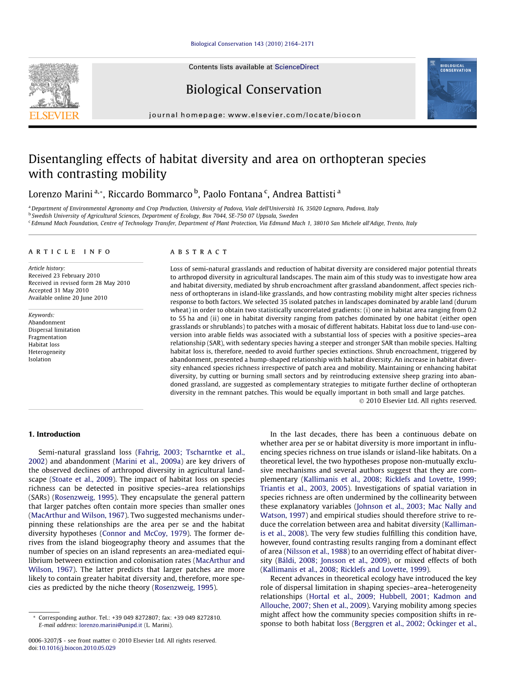 Disentangling Effects of Habitat Diversity and Area on Orthopteran Species with Contrasting Mobility