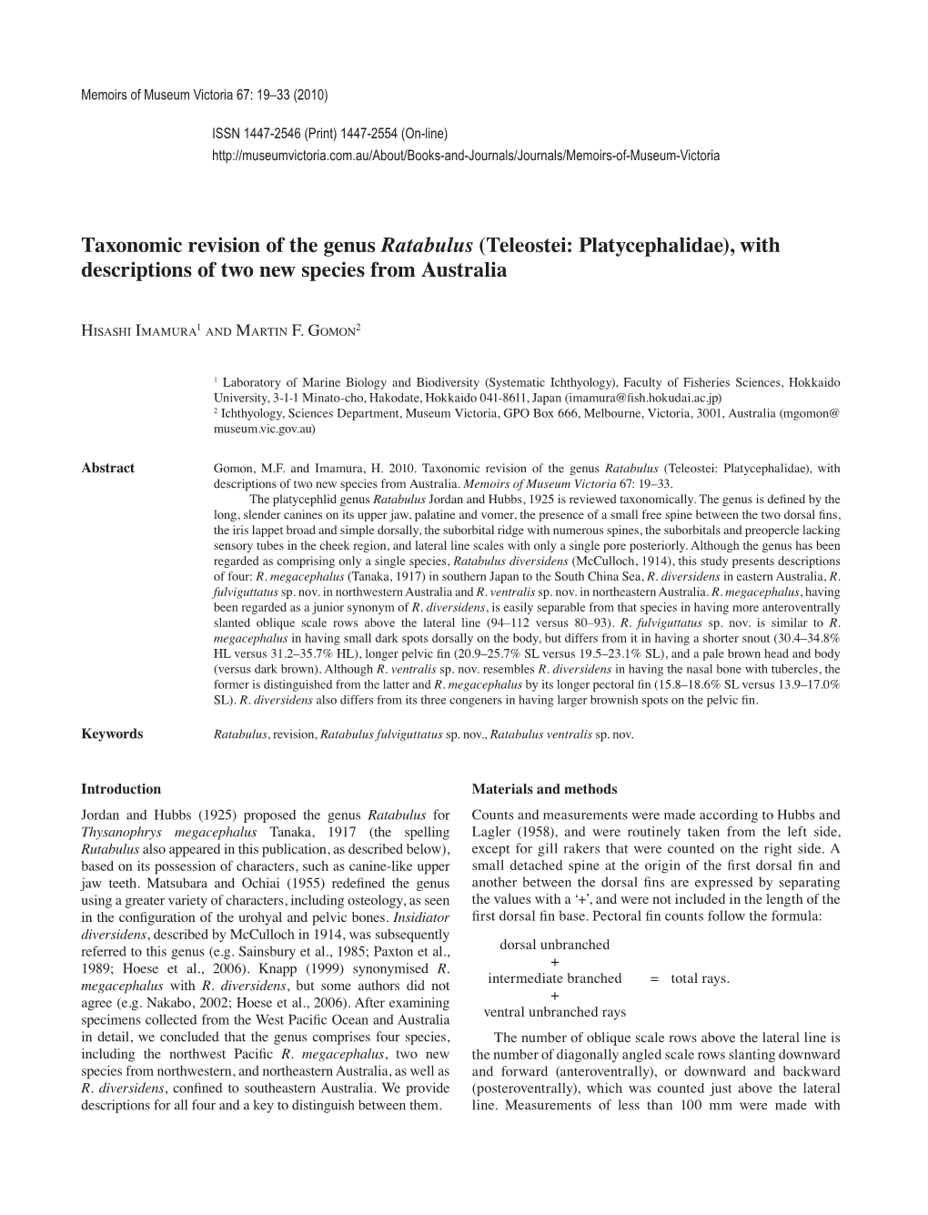 Taxonomic Revision of the Genus Ratabulus (Teleostei: Platycephalidae), with Descriptions of Two New Species from Australia