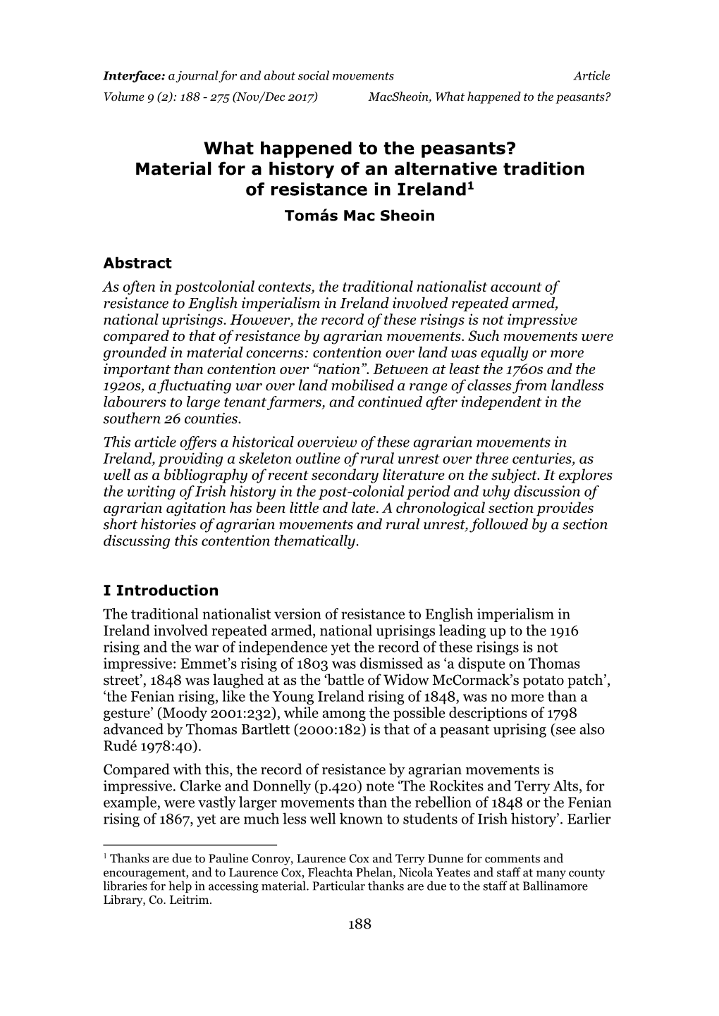 Material for a History of an Alternative Tradition of Resistance in Ireland1 Tomás Mac Sheoin