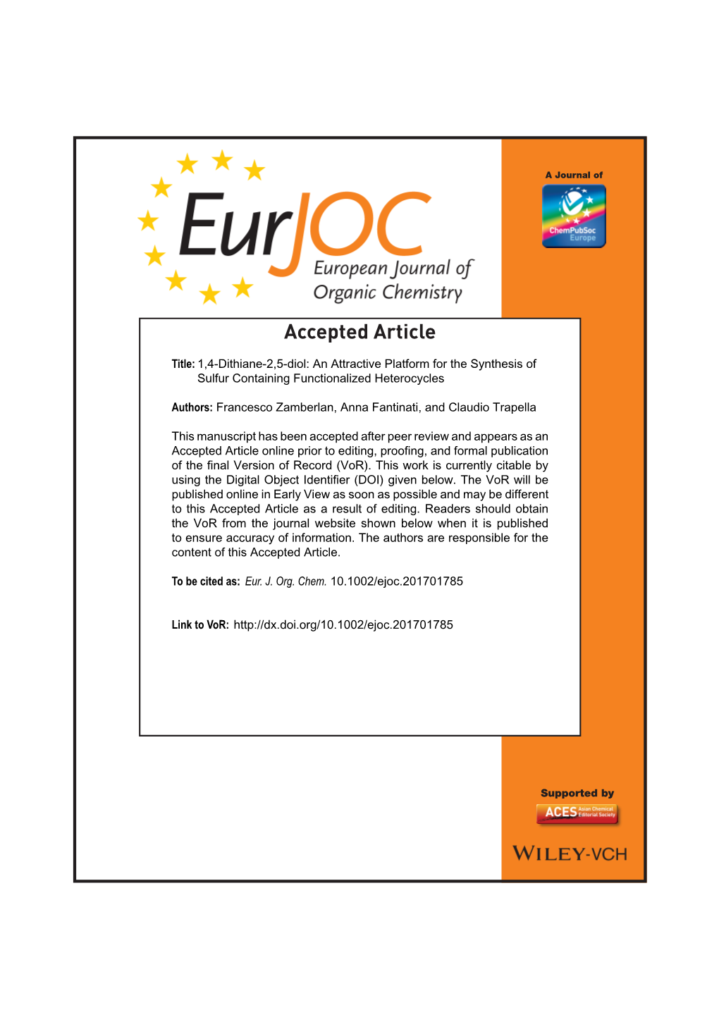 Diol: an Attractive Platform for the Synthesis of Sulfur Containing Functionalized Heterocycles