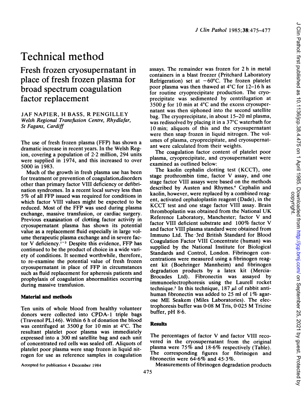 Technical Method Fresh Frozen Cryosupernatant in Assays