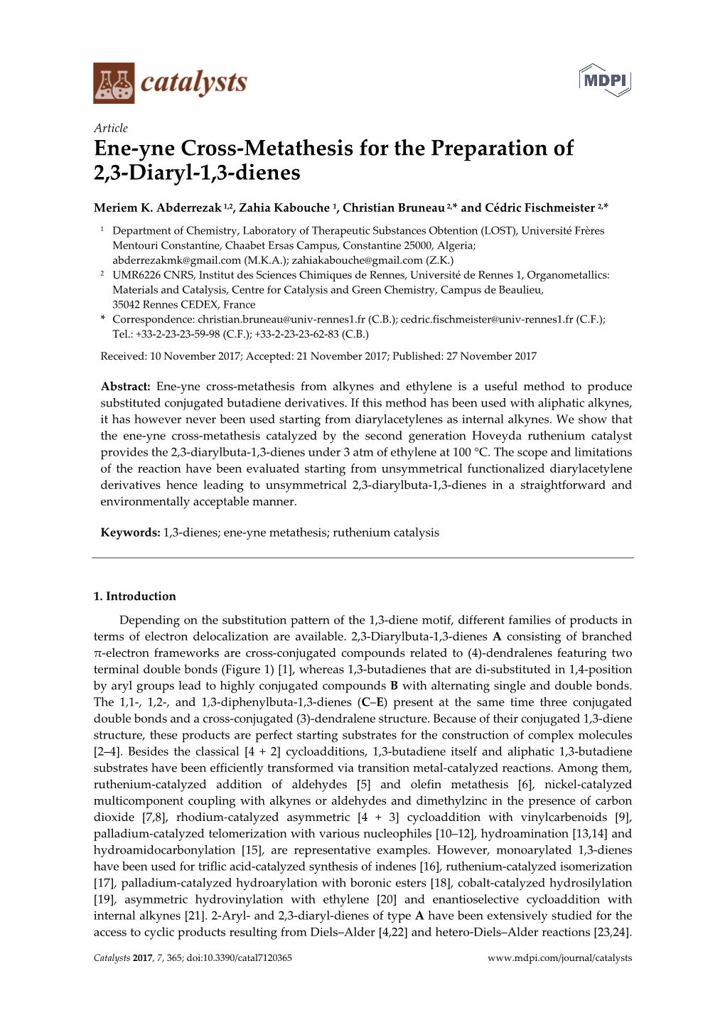 Ene-Yne Cross-Metathesis for the Preparation of 2,3-Diaryl-1,3-Dienes