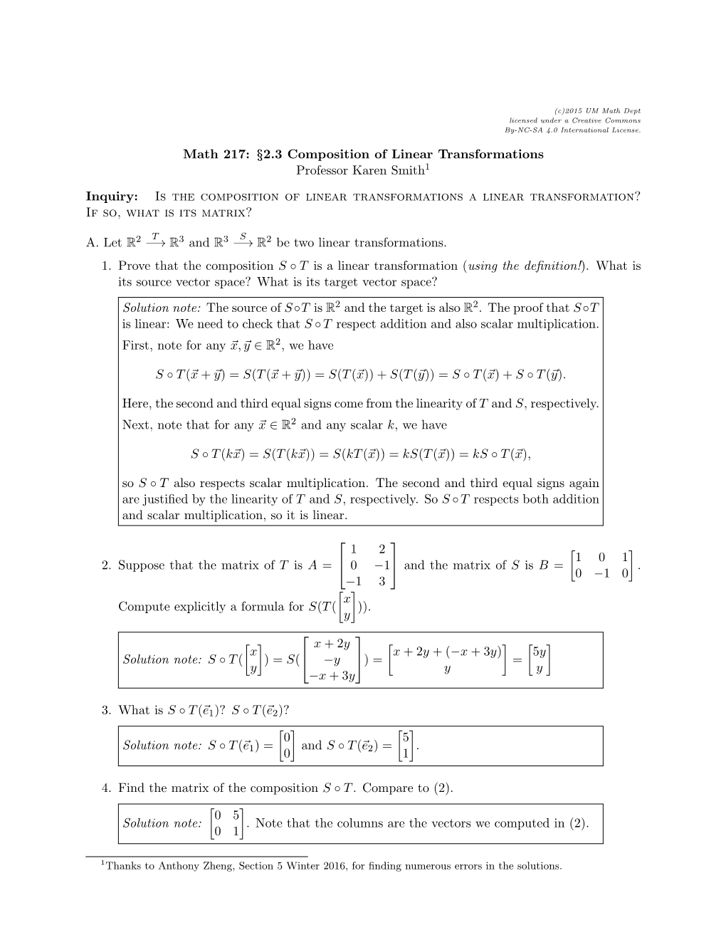 Compositions of Linear Transformations