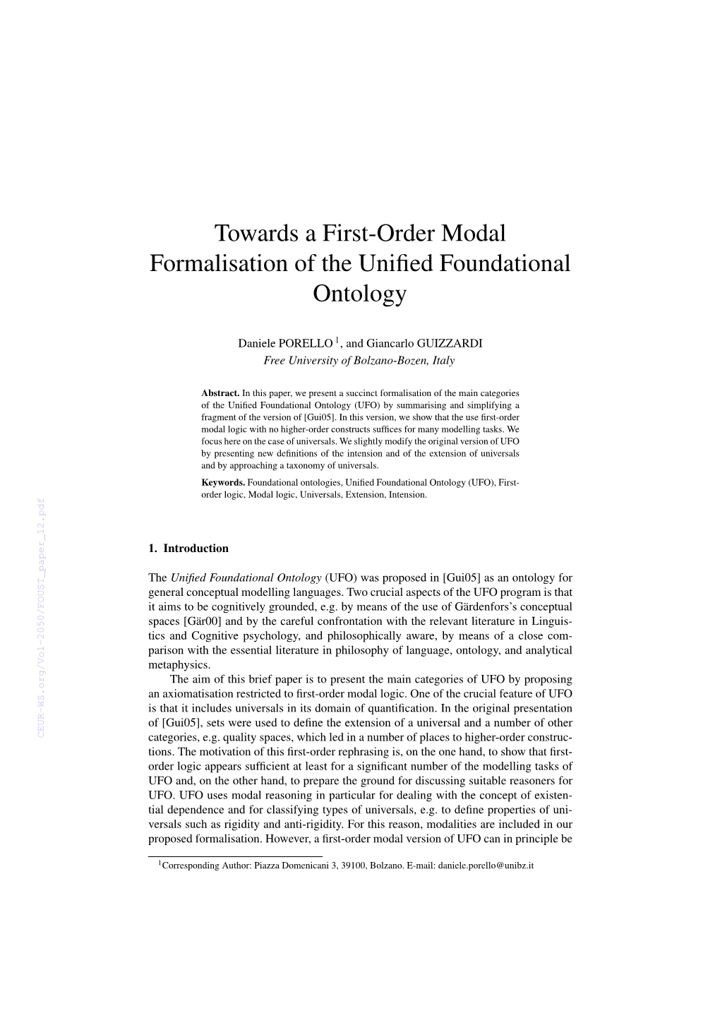 Towards a First-Order Modal Formalisation of the Unified