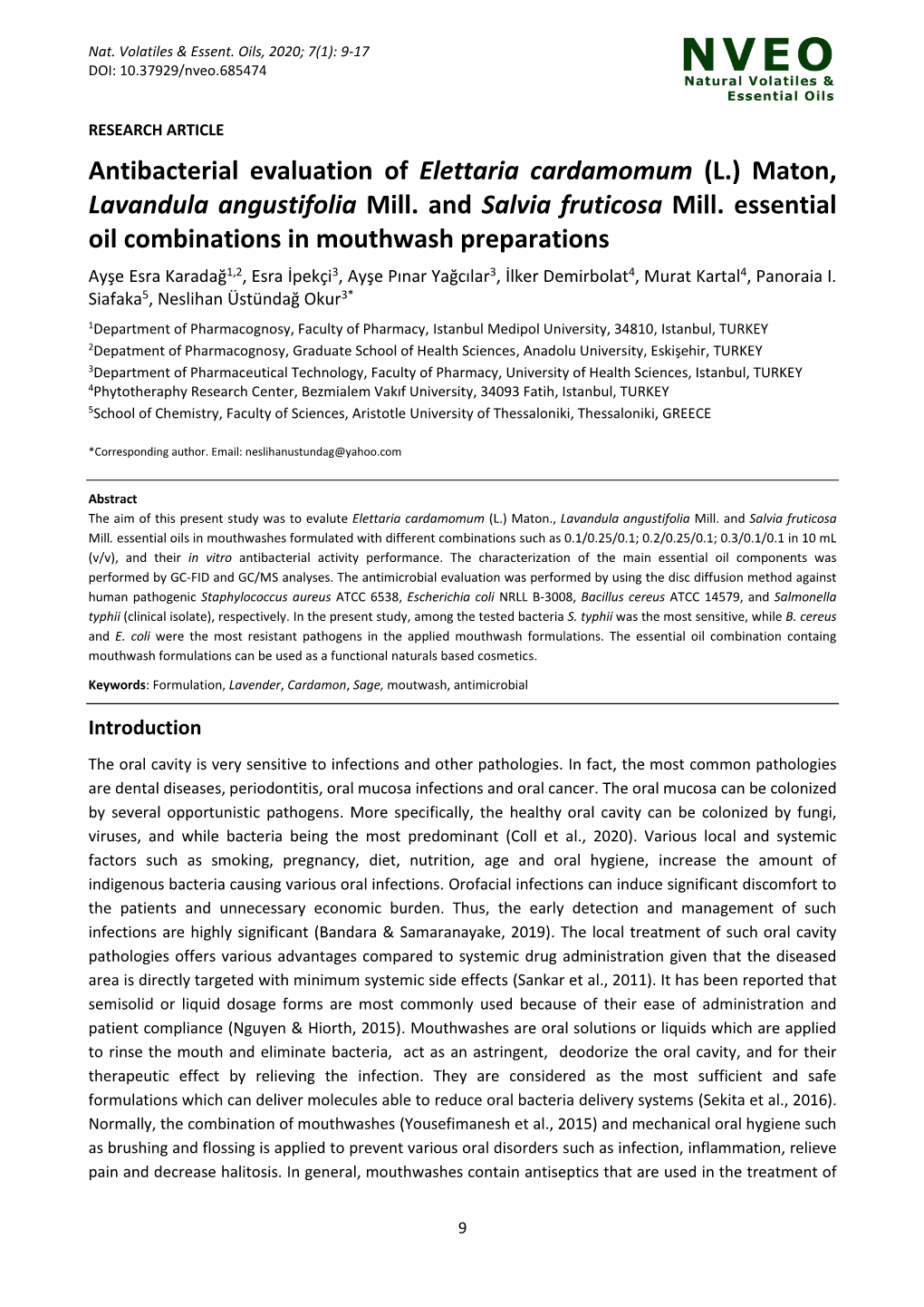 Antibacterial Evaluation of Elettaria Cardamomum (L.) Maton, Lavandula Angustifolia Mill