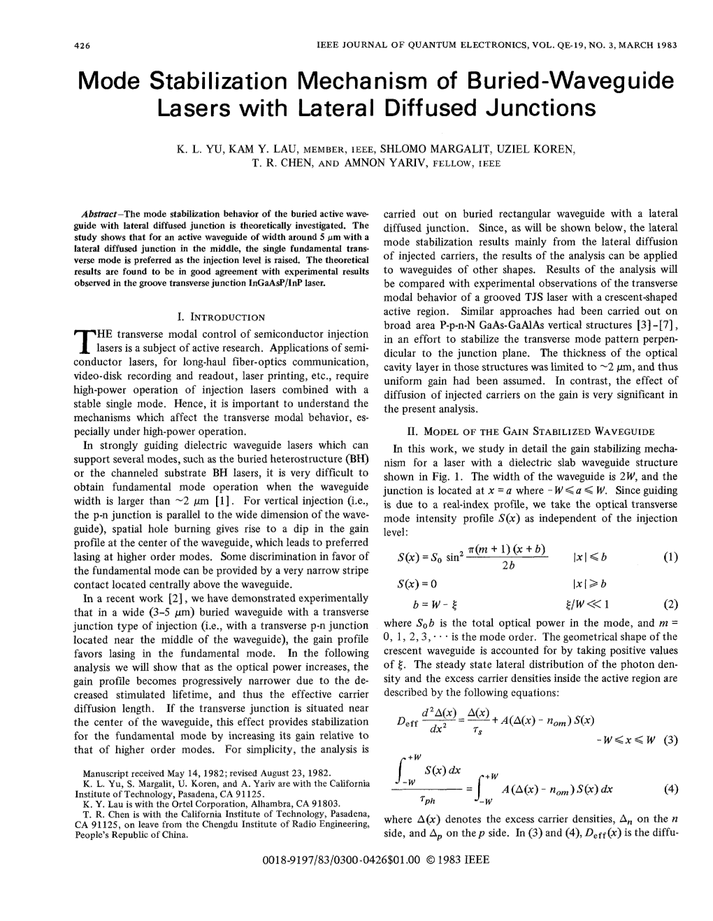 Mode Stabilization Mechanism of Buried-Waveguide Lasers with Lateral Diffused Junctions