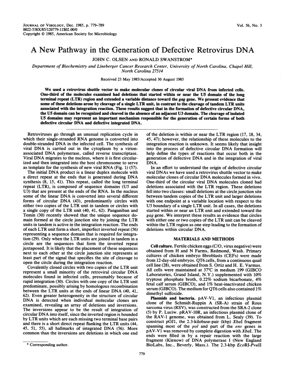 A New Pathway in the Generation of Defective Retrovirus DNA JOHN C