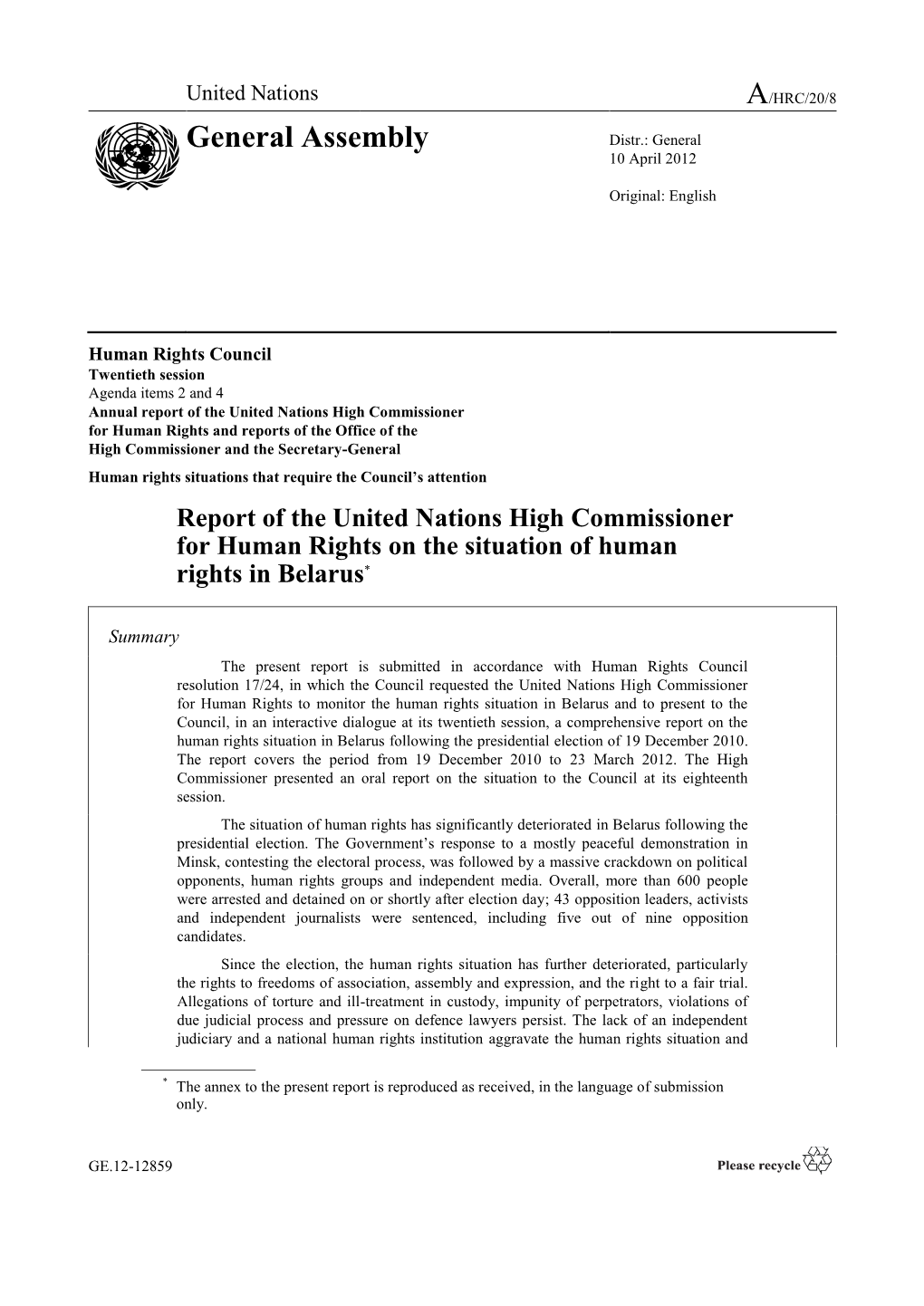 United Nations A/HRC/20/8