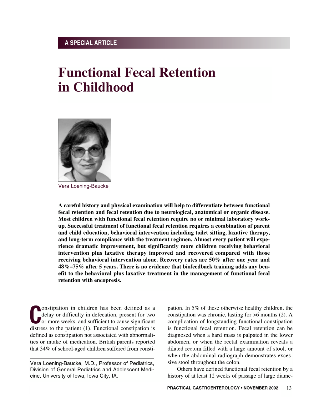 Functional Fecal Retention in Childhood