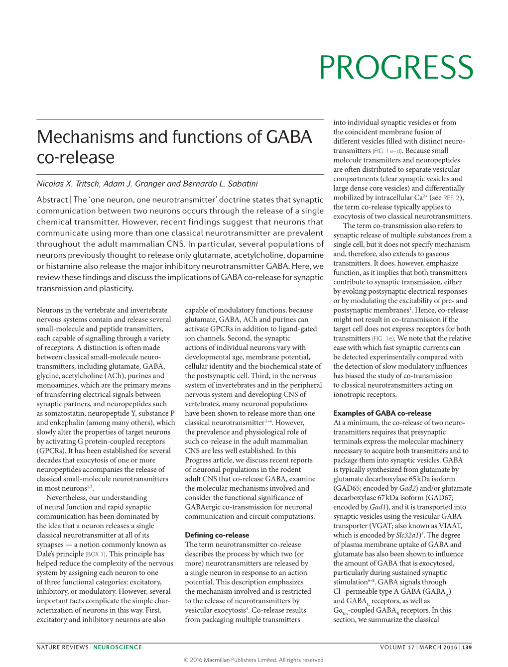 Mechanisms and Functions of GABA Co-Release