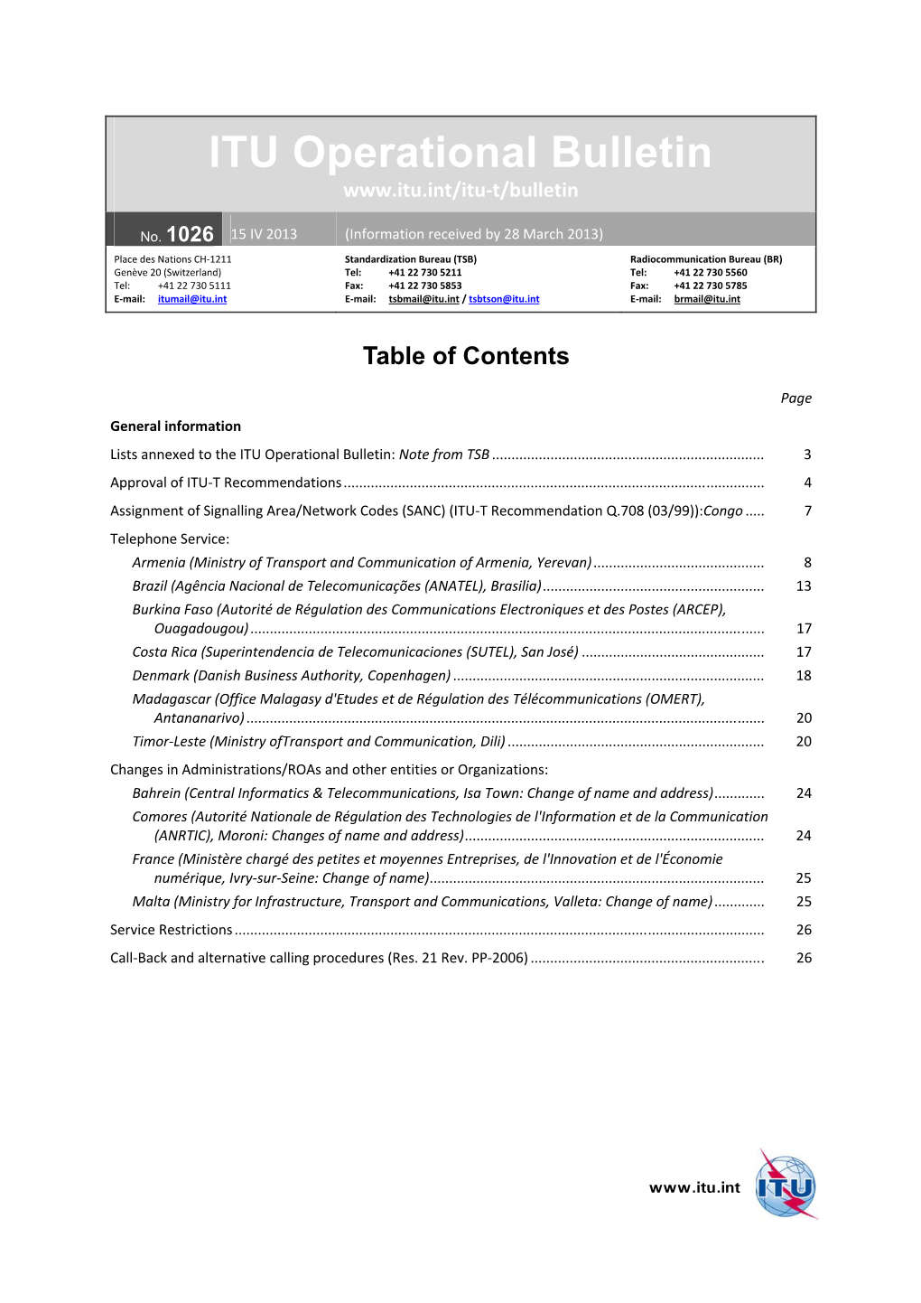 ITU Operational Bulletin